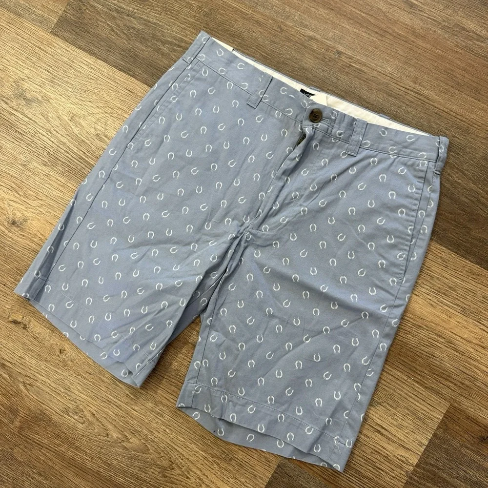 NWT J Crew Gramercy Shorts Men's Sz 30 Horseshoe Print Light Blue Preppy